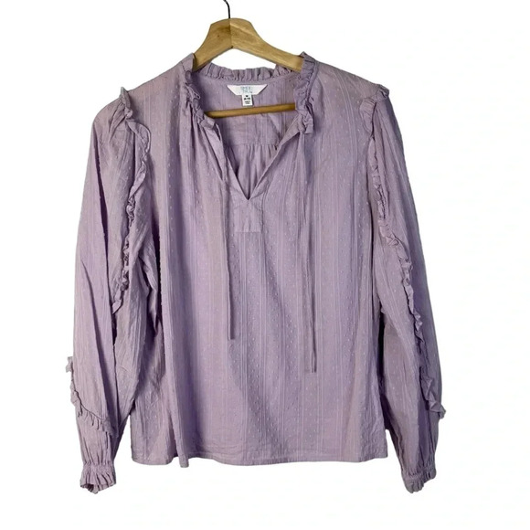 Time and Tru Lilac Purple Textured Ruffle Long Sleeve Blouse M - Picture 1 of 3